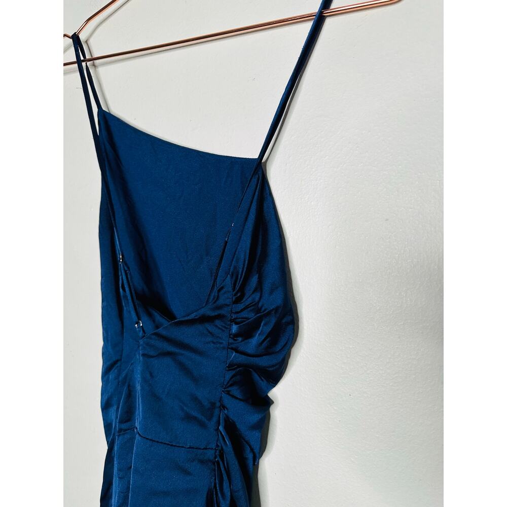 MILLY Dark Blue Satin Asymmetrical Electra Adjustable Straps Slip Dress Size 0 - Picture 9 of 13